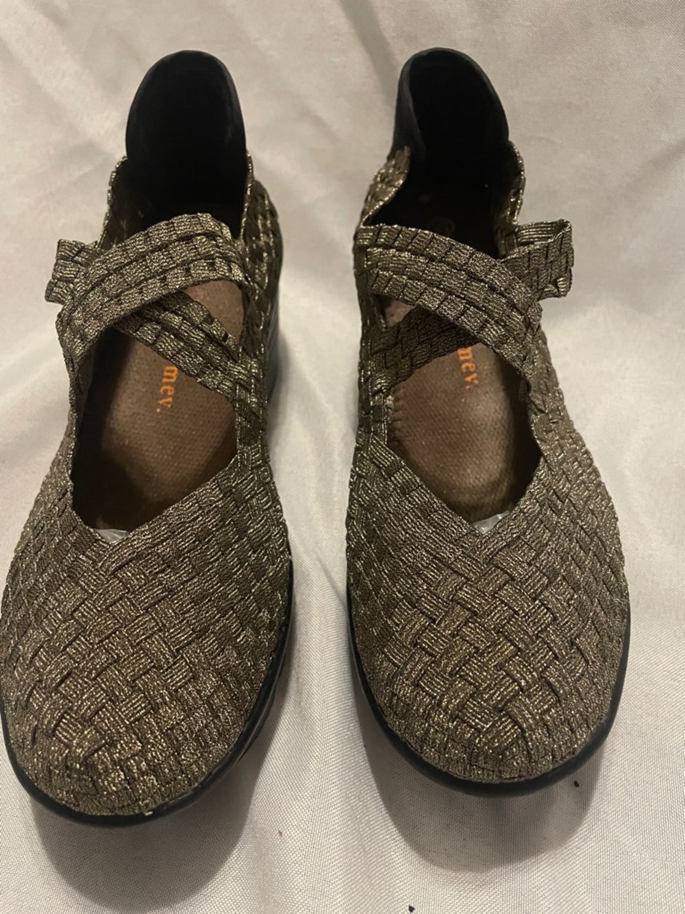 bernie mev. Metallic Bronze Woven Mary Jane Flats